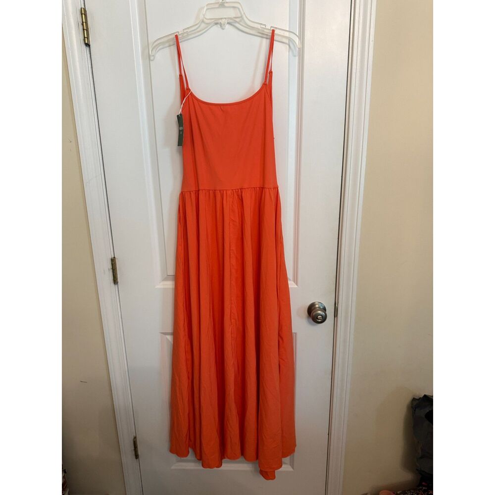 Halara Orange Coral Maxi Dress Size L Adjustable Straps Flowy NWT